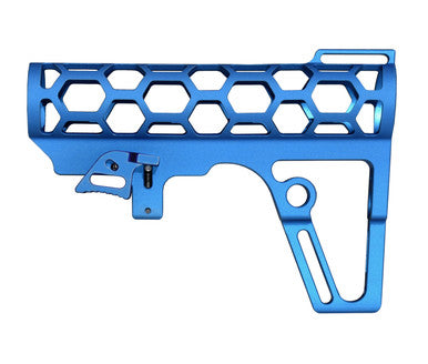 Presma Skeletonized 223/5.56/308 Stock for Mil-Spec Tube, CA Legal Fixed Stock, 6 Position, Blue Anodized Aluminum [AAST21-BL]