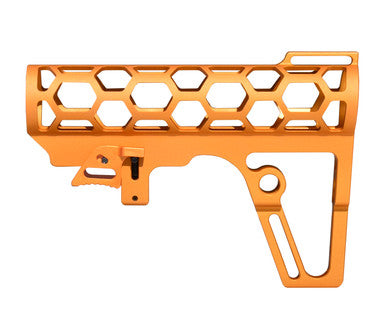 Presma Skeletonized 223/5.56/308 Stock for Mil-Spec Tube, CA Legal Fixed Stock, 6 Position, Orange Anodized Aluminum [AAST21-O]
