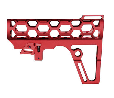 Presma Skeletonized 223/5.56/308 Stock for Mil-Spec Tube, CA Legal Fixed Stock, 6 Position, Red Anodized Aluminum [AAST21-R]