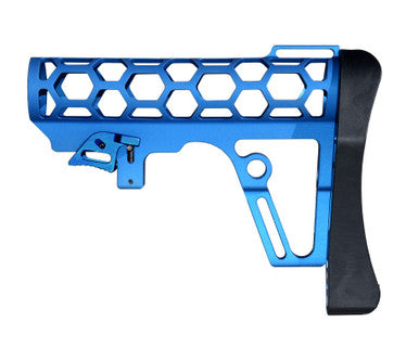 Presma Skeletonized 223/5.56/308 Buttstock for 6 Position Mil-Spec Tube, Blue Anodized Aluminum. With Pad [AAST25-BL]