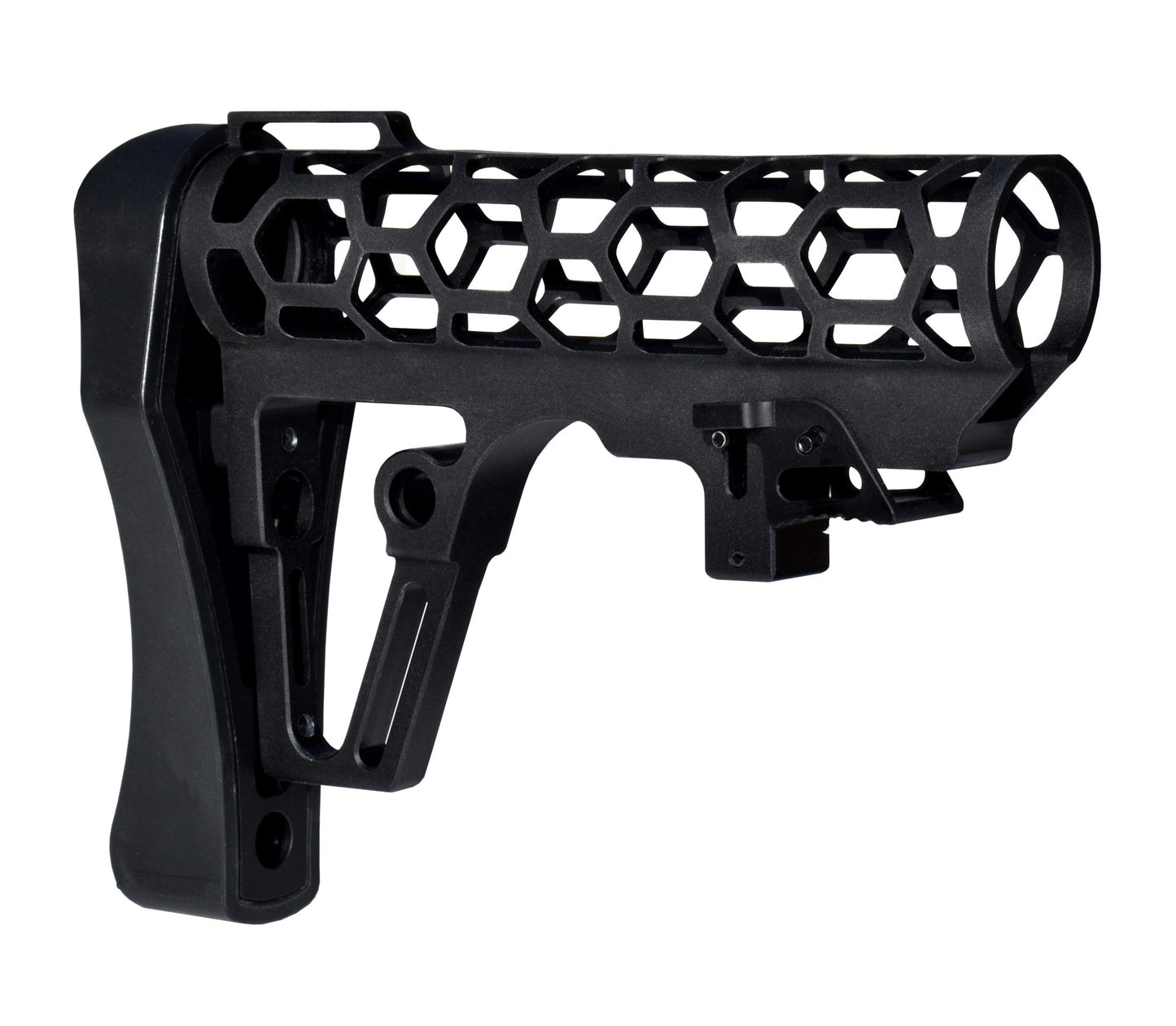 Presma Skeletonized 223/5.56/308 Buttstock for 6 Position Mil-Spec Tube, Black Anodized Aluminum. With Pad [AAST25]